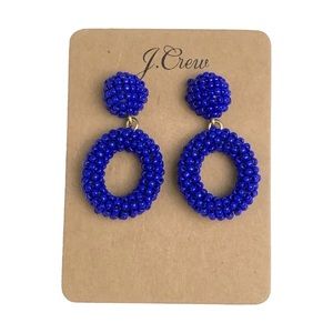 J. Crew Blue Mini Beaded Drop-Hoop Earrings